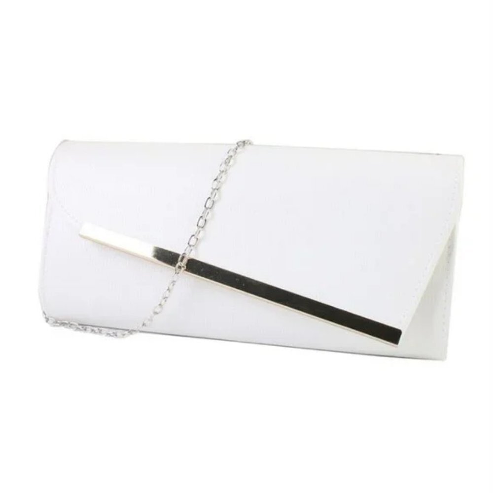 NEW Faux Leather Formal Bag Shoulder Clutch Purse Ivory White Chain Wedding